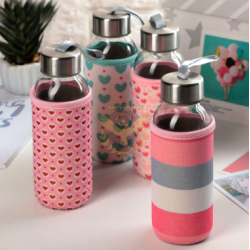 Детско стъклено шише за вода с неопренов калъф