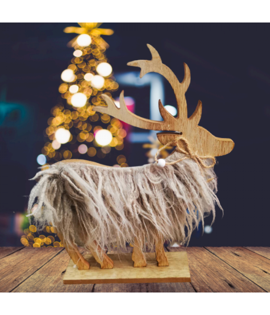 Дървен Коледен елен с козина