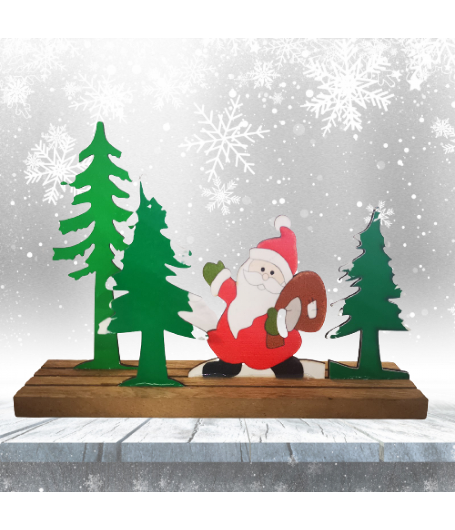 Дървена Коледна фигурка Дядо Коледа и Елхи