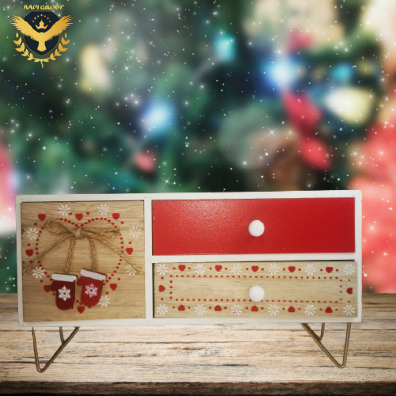 Дървена Коледна кутия с чекмеджета