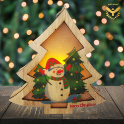 Дървена Коледна Елхичка Снежен човек 