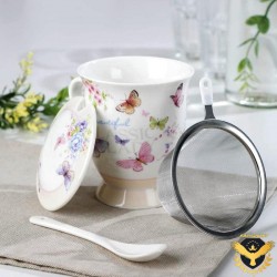 Порцеланова чаша с капаче и цедка "Beautiful ,, Порцеланова чаша с капаче и цедка "Beautiful ,,