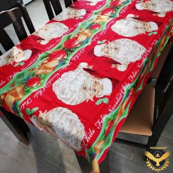Червена Коледна покривка с Дядо Коледа 150х220 см.