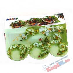 Стъклено плато с 3 купички - Зелена орхидея