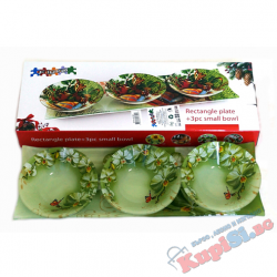 Стъклено плато с 3 купички - Зелена орхидея