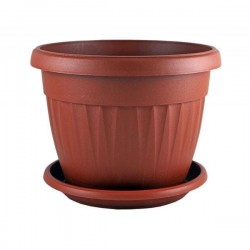 Пластмасова саксия ребра с чиния - кафява