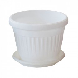 Пластмасова саксия ребра с чиния - бяла