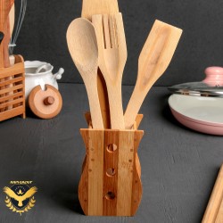 Бамбукови прибори за кухня с поставка