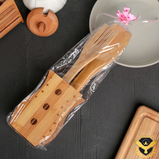 Бамбукови прибори за кухня с поставка