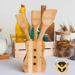 Бамбукови прибори за кухня с поставка