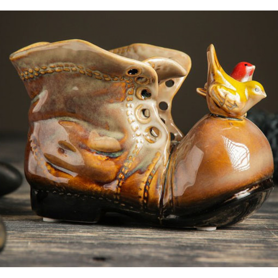 Кашпа керамична "Обувка с птички"