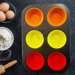 Метална форма за мъфини със силиконови формички - 6 гнезда