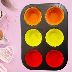 Метална форма за мъфини със силиконови формички - 6 гнезда