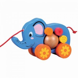 Дървено слонче с въже за дърпане