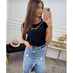 Черна дамска тениска със синджир