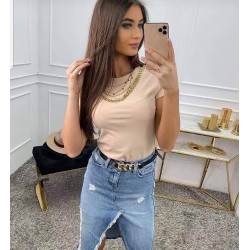 Дамска тениска със синджир в телесен цвят