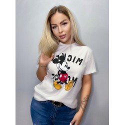 Бяла дамска тениска със щампа  Мики Маус
