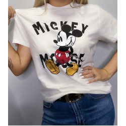 Бяла дамска тениска със щампа  Мики Маус