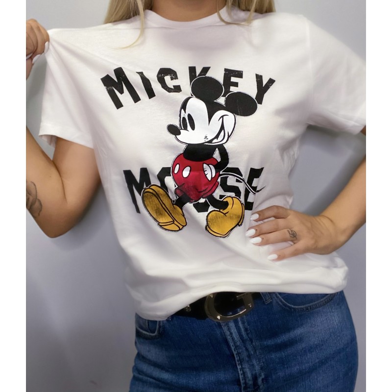 Бяла дамска тениска със щампа  Мики Маус