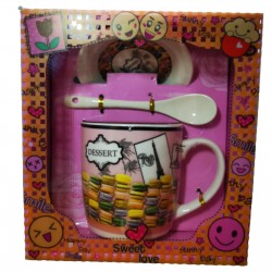 Порцеланов комплект чаша , чинийка и лъжичка - "DESSERT"