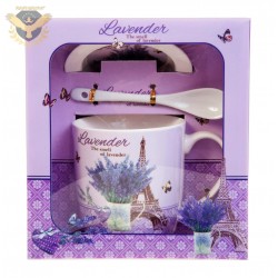 Порцеланов комплект чаша , чинийка и лъжичка - "Лавандула""