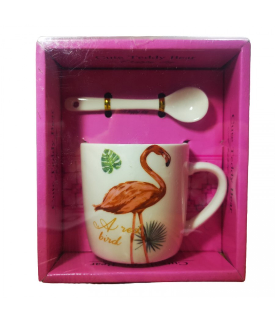 Порцеланова чаша с лъжичка Фламинго