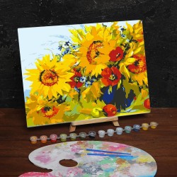 Картина за оцветяване по номера " Слънчогледи"