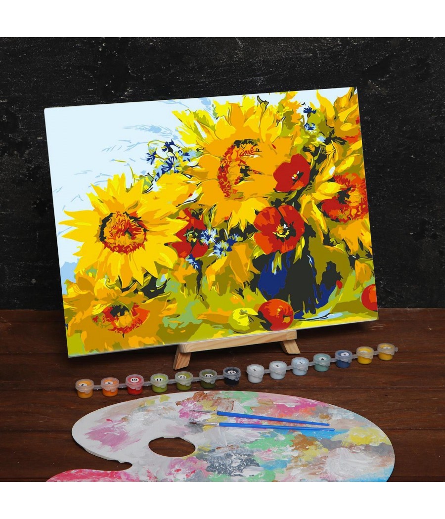Картина за оцветяване по номера " Слънчогледи"