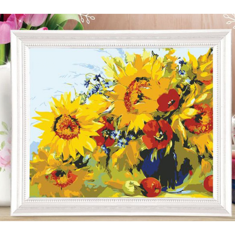 Картина за оцветяване по номера " Слънчогледи"