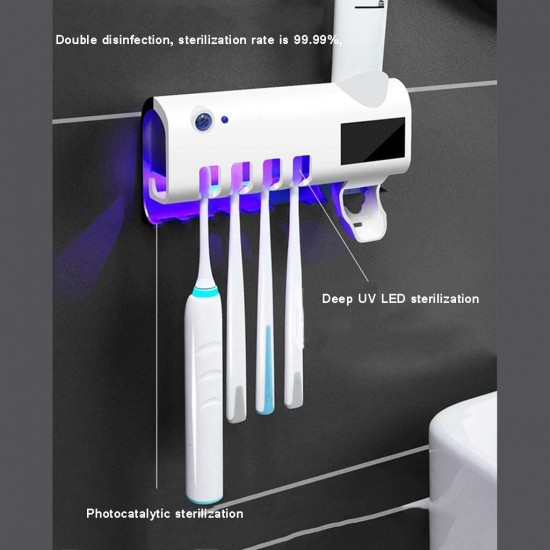 Поставка за четки за зъби с UV стерилизатор и дозатор Поставка за четки за зъби с UV стерилизатор и дозатор