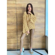 Елегантен плетен пуловер в телесен цвят