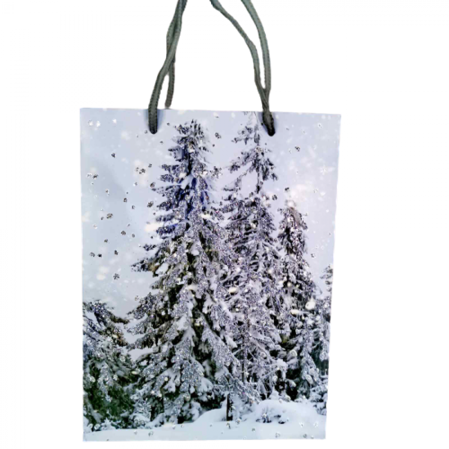 Коледна блестяща торбичка с елхи