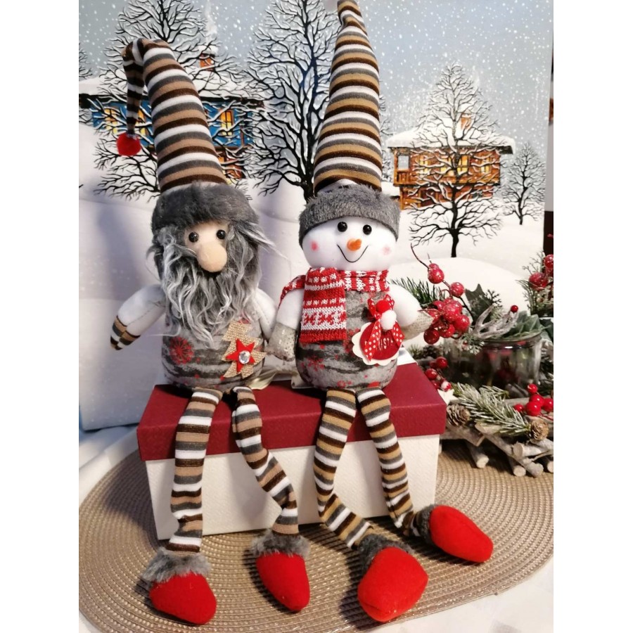 Декоративна коледна фигура от плат Снежко и Дядо Коледа