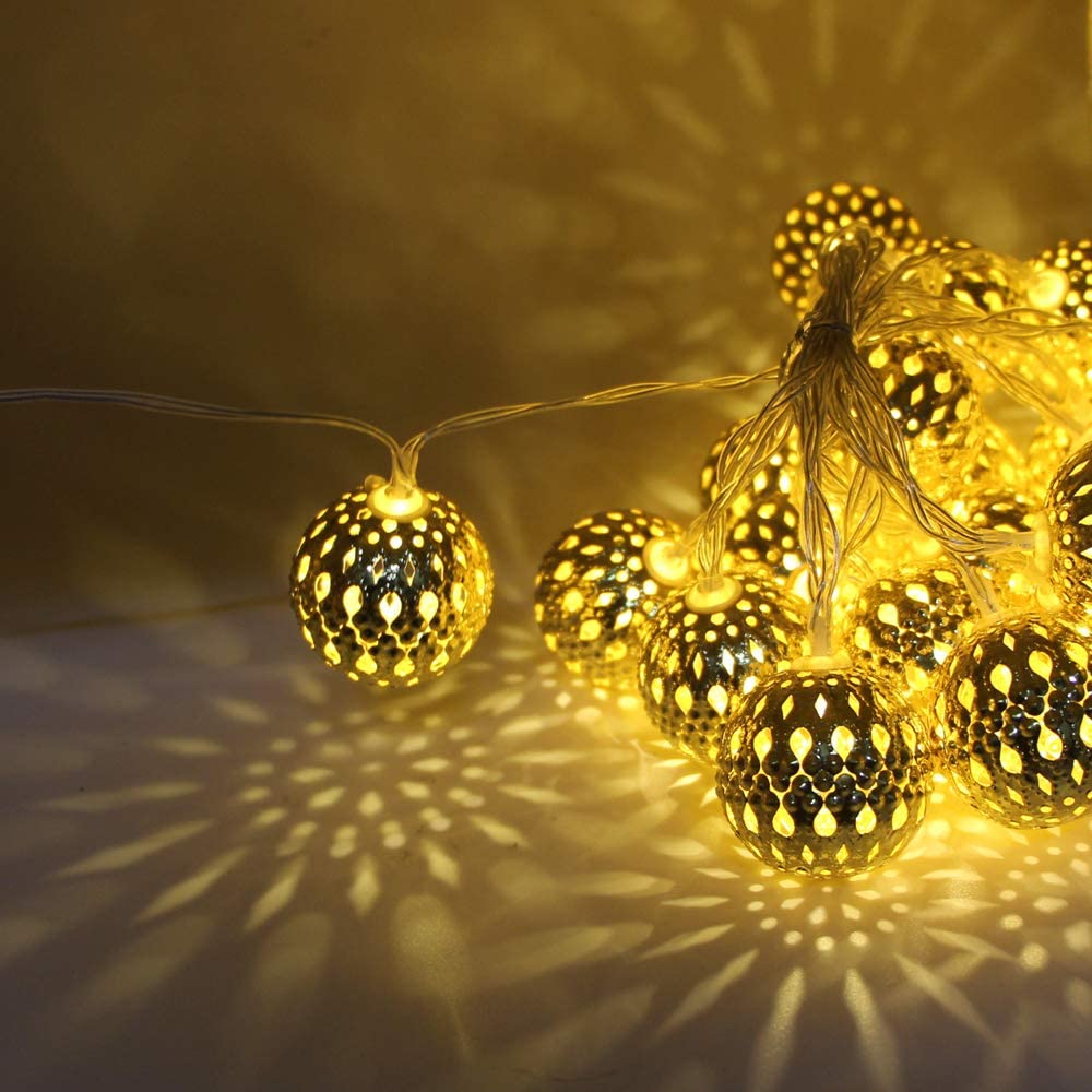 Новогодишни лампички , метални , 10 LED топки