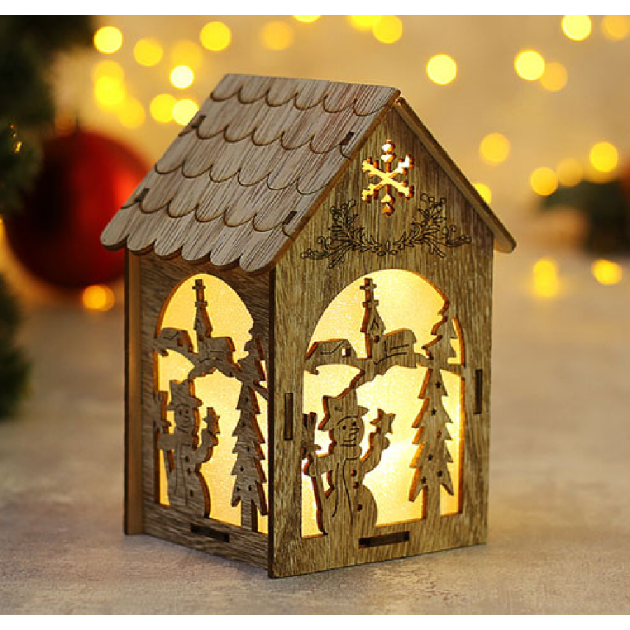 Дървена Коледна къщичка за закачане