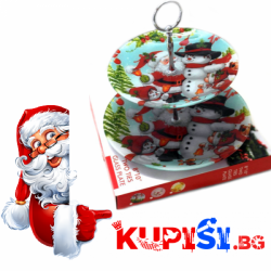 Стъклена коледна фруктиера на 2нива