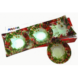 Стъклено коледно плато в комплект с 3 купички