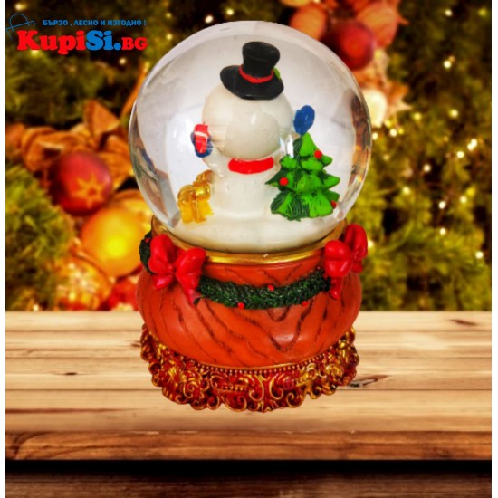 Музикално , механично Коледно преспапие - Снежко