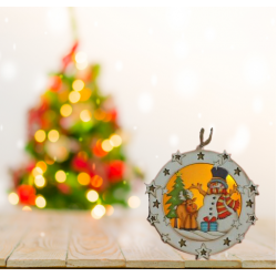 Дървена, светеща Коледна фигурка за окачване , Снежко