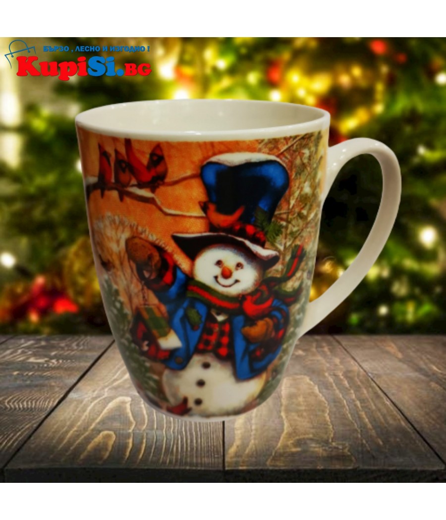Порцеланова Коледена чашаа със Снежко