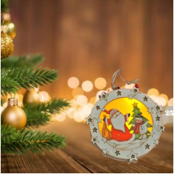 Дървена, светеща Коледна фигурка за окачване