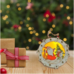 Дървена, светеща Коледна фигурка за окачване