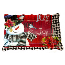 Стъклено, плато със Снежко , Коледна украса , Коледен подарък