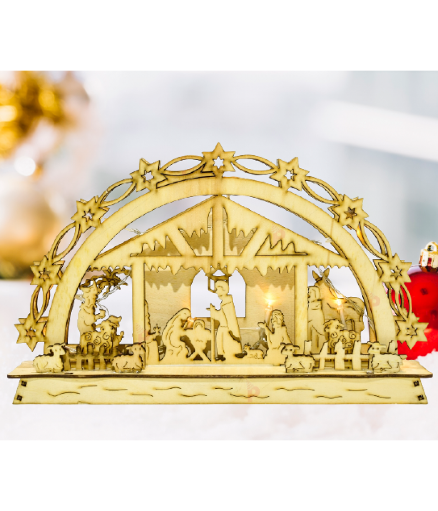 Коледна декорация - дървена фигура "Рождество" светеща