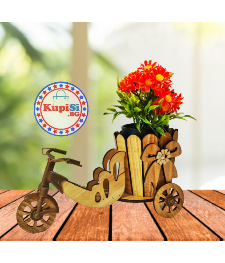 Декоративно дървено колело за цветя