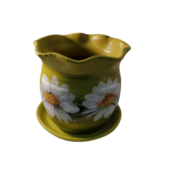 Керамична саксия зелена