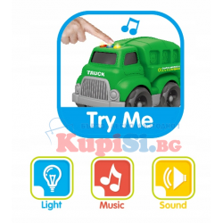 Детски зелен камион за боклук със звук и светлина