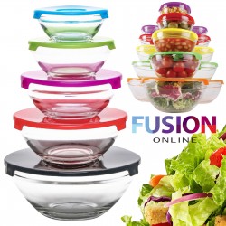 Комплект стъклени купи с капаци – 5 броя