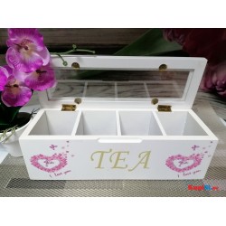 Дървена кутия  за чай със сърце