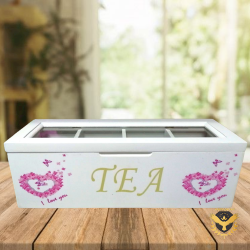 Дървена кутия  за чай със сърце Дървена кутия  за чай със сърце